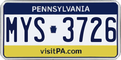 PA license plate MYS3726