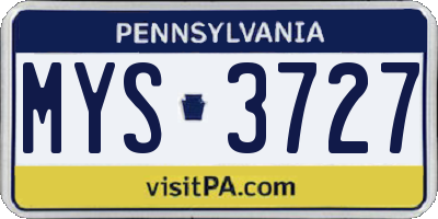 PA license plate MYS3727