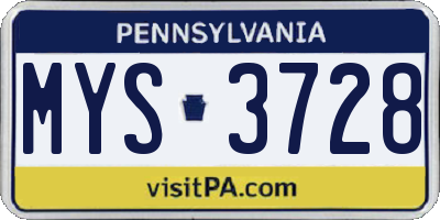 PA license plate MYS3728