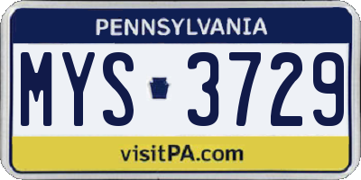 PA license plate MYS3729