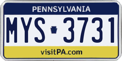 PA license plate MYS3731