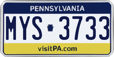 PA license plate MYS3733