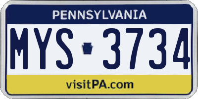 PA license plate MYS3734