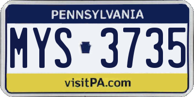 PA license plate MYS3735