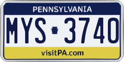 PA license plate MYS3740