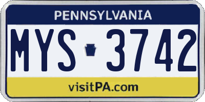 PA license plate MYS3742