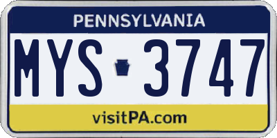 PA license plate MYS3747