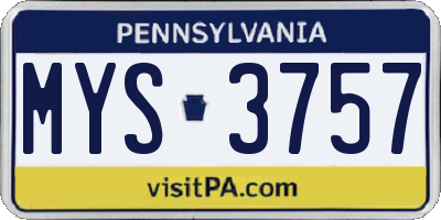 PA license plate MYS3757