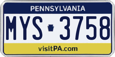 PA license plate MYS3758