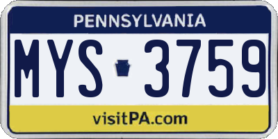 PA license plate MYS3759