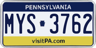 PA license plate MYS3762