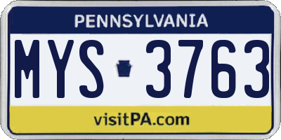 PA license plate MYS3763