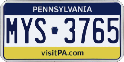PA license plate MYS3765