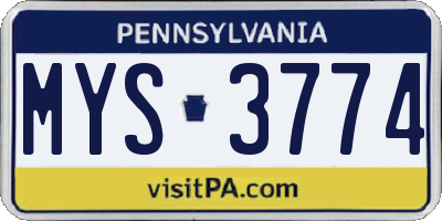 PA license plate MYS3774