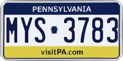PA license plate MYS3783