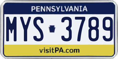 PA license plate MYS3789