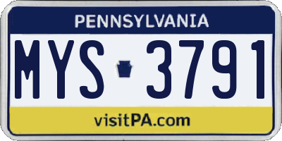 PA license plate MYS3791
