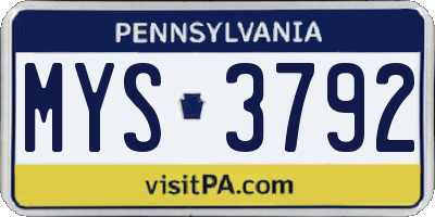 PA license plate MYS3792