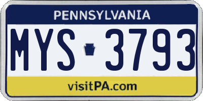 PA license plate MYS3793