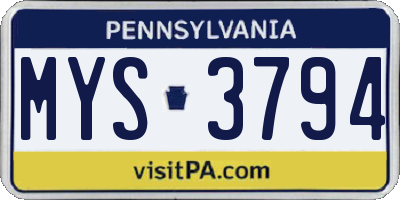 PA license plate MYS3794