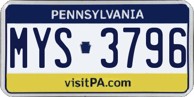 PA license plate MYS3796