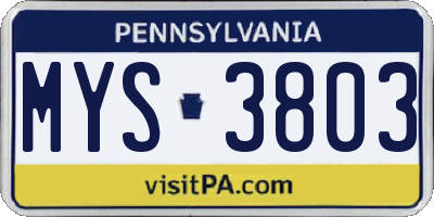 PA license plate MYS3803