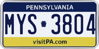 PA license plate MYS3804