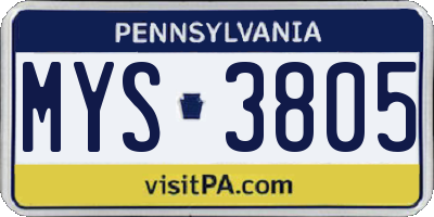 PA license plate MYS3805