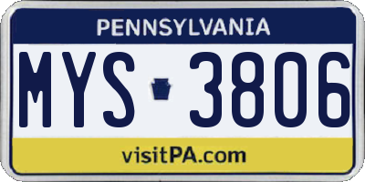 PA license plate MYS3806