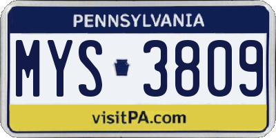 PA license plate MYS3809
