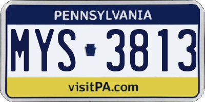 PA license plate MYS3813