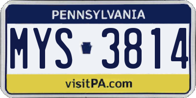 PA license plate MYS3814