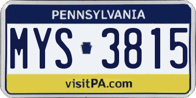 PA license plate MYS3815