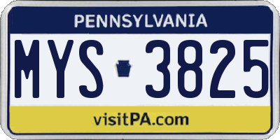 PA license plate MYS3825