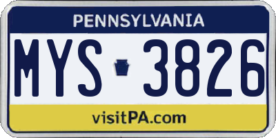 PA license plate MYS3826