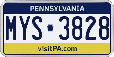 PA license plate MYS3828