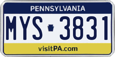 PA license plate MYS3831