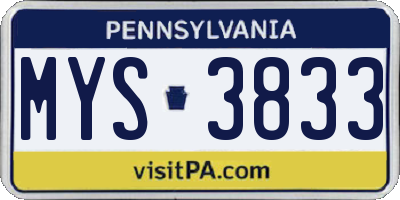 PA license plate MYS3833