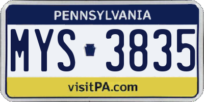 PA license plate MYS3835