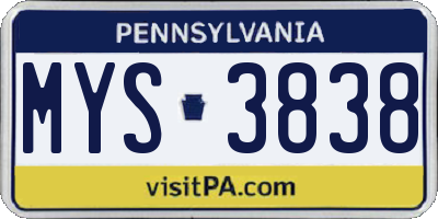 PA license plate MYS3838