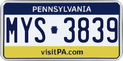 PA license plate MYS3839