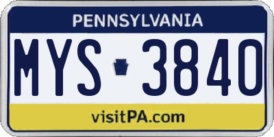 PA license plate MYS3840