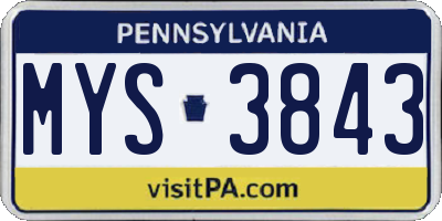 PA license plate MYS3843