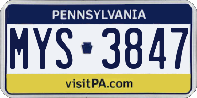 PA license plate MYS3847
