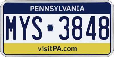 PA license plate MYS3848