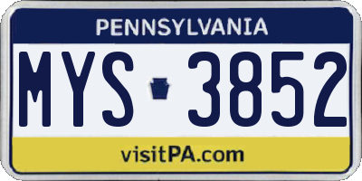 PA license plate MYS3852