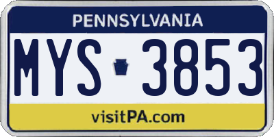 PA license plate MYS3853
