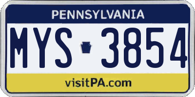 PA license plate MYS3854