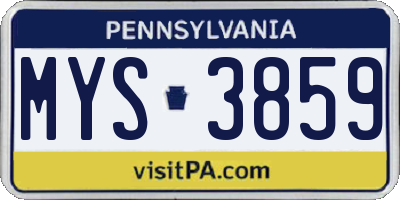 PA license plate MYS3859
