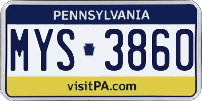 PA license plate MYS3860